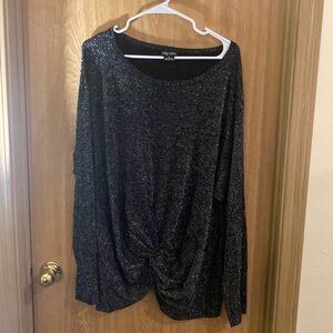 City Chic Black & Silver Long Sleeve Tunic with Cross Tied Front - Size XL $15
